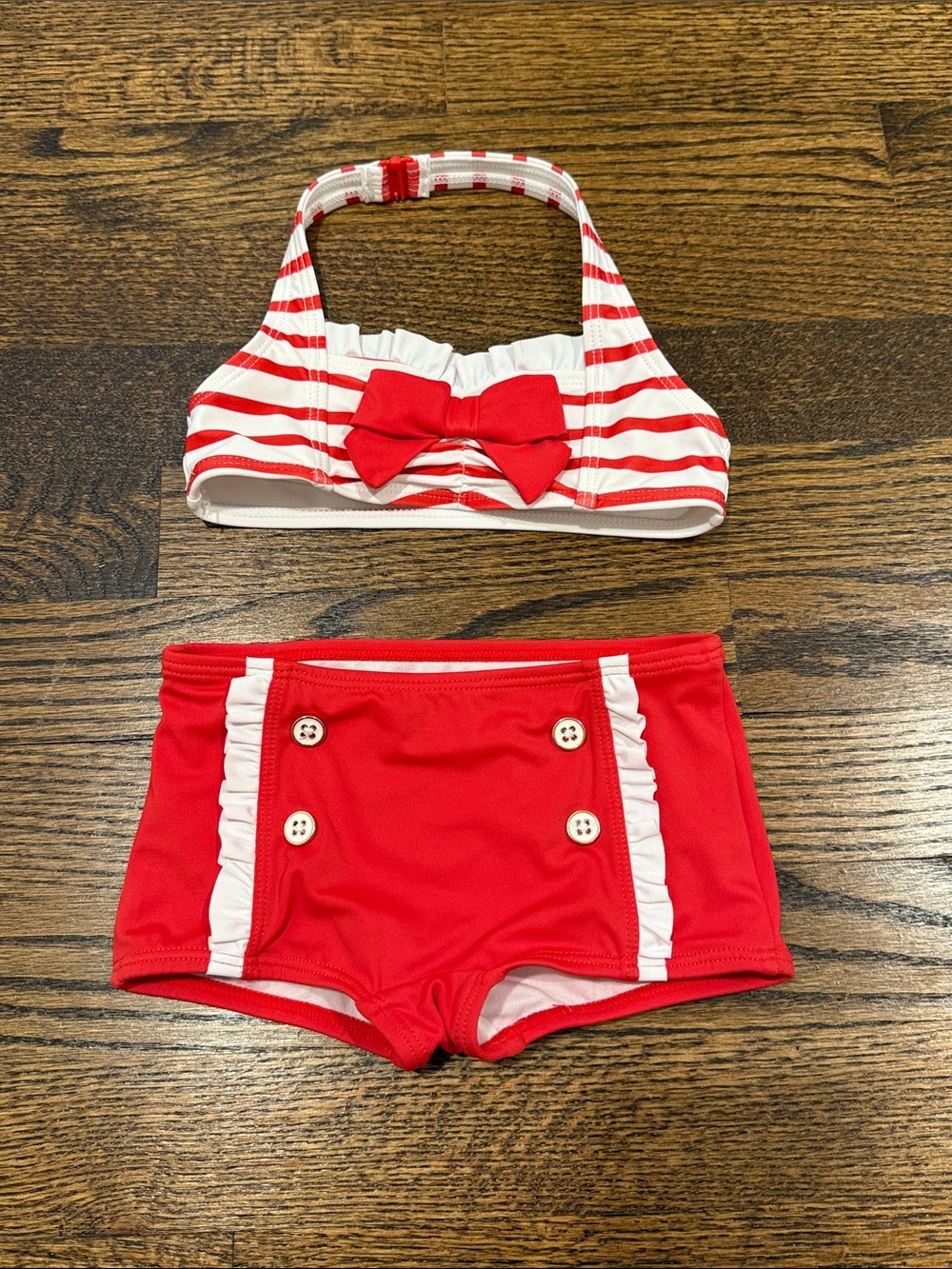 Janie and Jack Red and White Striped Two-Piece Swim Set with Bow